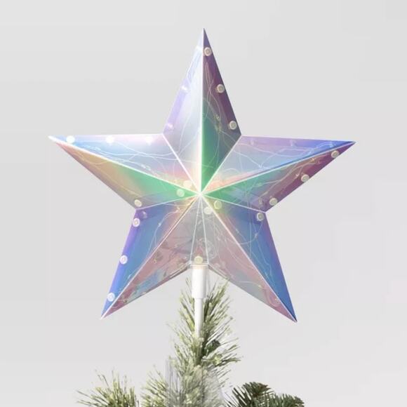Iridescent Pre-lit Star Christmas Tree Topper w Mulitcolor Lights 12.5" Colorful - Picture 6 of 7